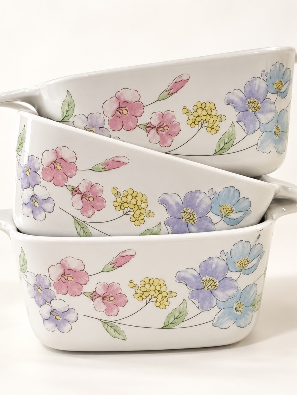 Vintage CorningWare Pastel Bouquet Set of 3 Petite Casserole Dishes P-43-B